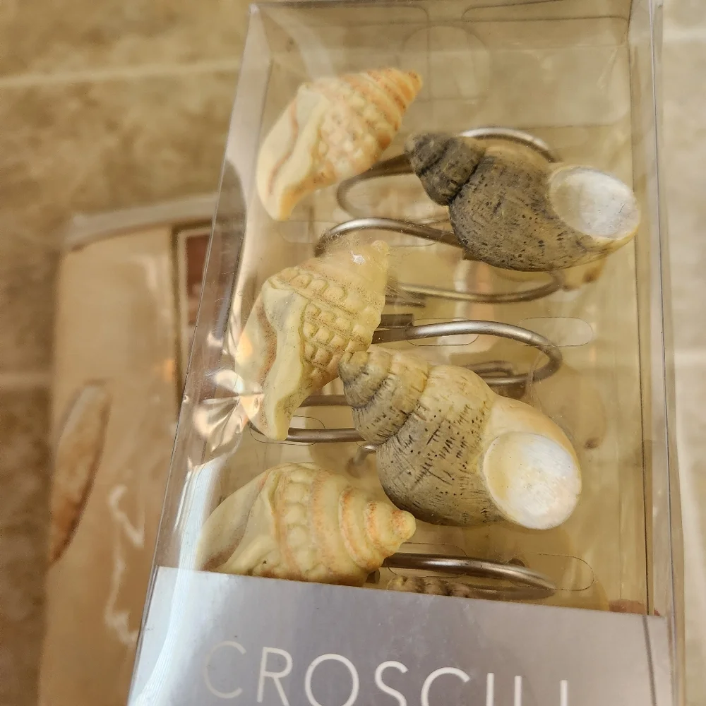 Vintage Y2K Croscill Beach Haven Shower Curtain With Shell Hooks Set